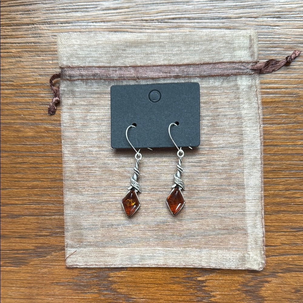 Vintage amber and silver drop earrings.